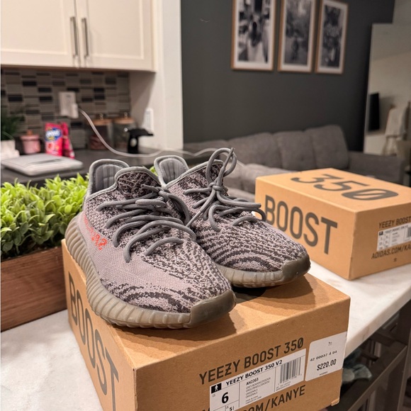Adidas Yeezy Boost 350 V2 Gray with Orange Accents - Picture 1 of 5